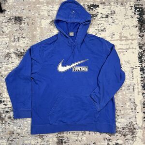 2000s Y2K Nike Football Center Swoosh Blue Hoodie Pullover Size XL Silver Tag